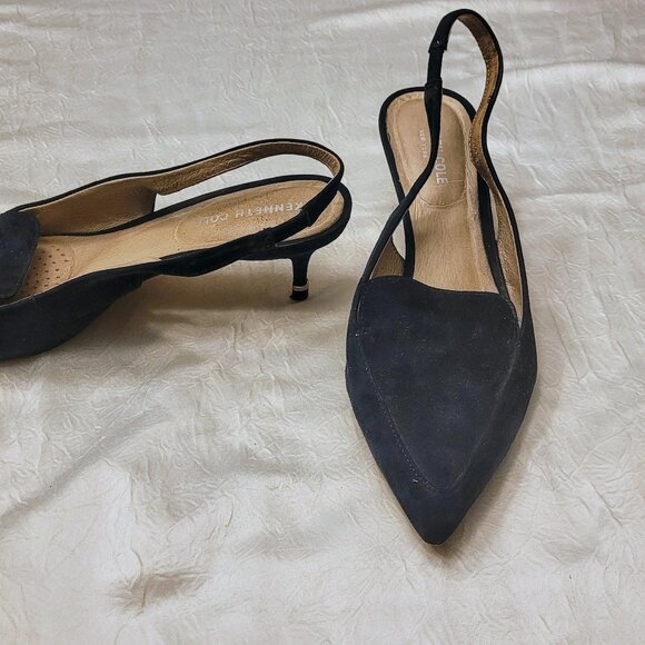 KENNETH COLE Dark Blue Gray Suede Kitten Heel Slingback Pumps Size 8.5 - Picture 3 of 5